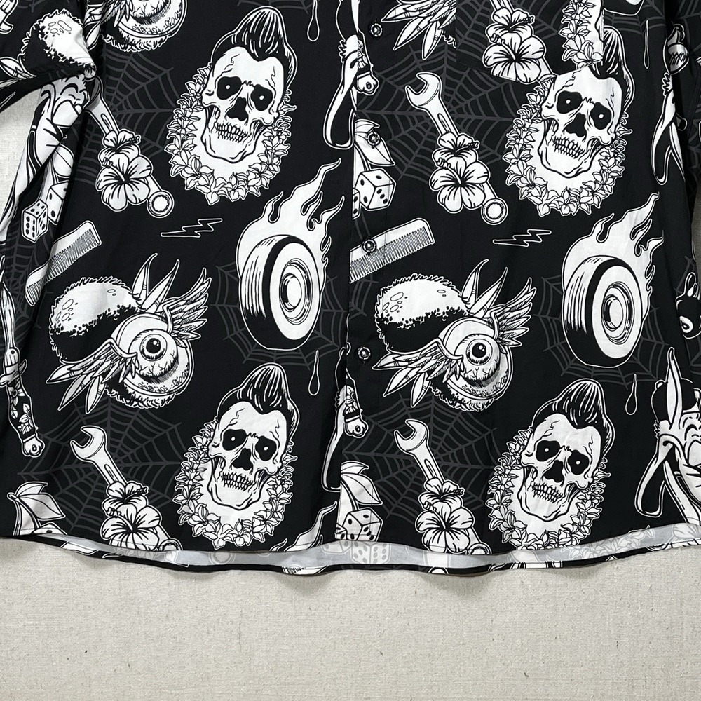 Dixxon Flannel‎ Co Rat Rod Skull Button Up Shirt 4X Black Short Sleeve - Picture 4 of 15